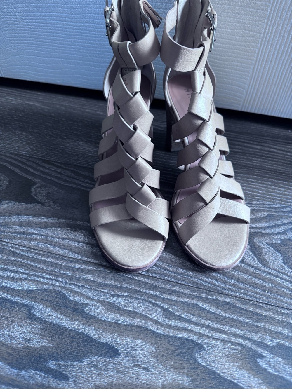 Mint Velvet London Woven leather High Heel Sandals light beige